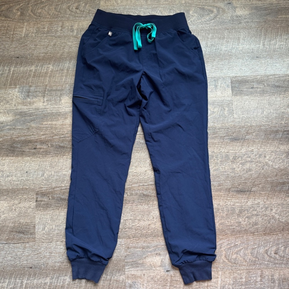FIGS Technical Collection Zamora Jogger Scrub Pants XS Slim Navy Blue Drawstring